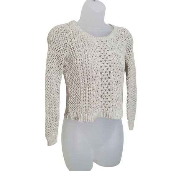 MADEWELL Womens Sweater XXSmall Beige Pullover Knit Crewneck Crop Cotton Ribbed - Picture 8 of 10